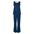 thumbnail image 4 of Conjunto de 2 piezas para mujer: chaleco sin mangas y pantalones anchos, estilo boho informal, color liso, mezcla de poliéster y spandex, 4 of 5