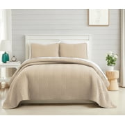 Southshore Fine Linens Oversized Quilt Bedding Set lightweight, prewash fabric soft coverlet bedspread 3-Piece with two matching shams (98 in wide x 98 in long), Chevron Sand, Full / Queen