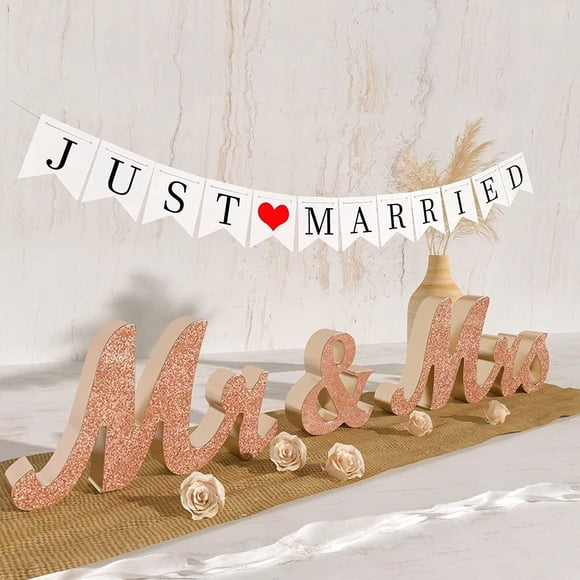 Letrero «Mr & Mrs» de estilo Viopvery para decoración de boda, oro rosa
