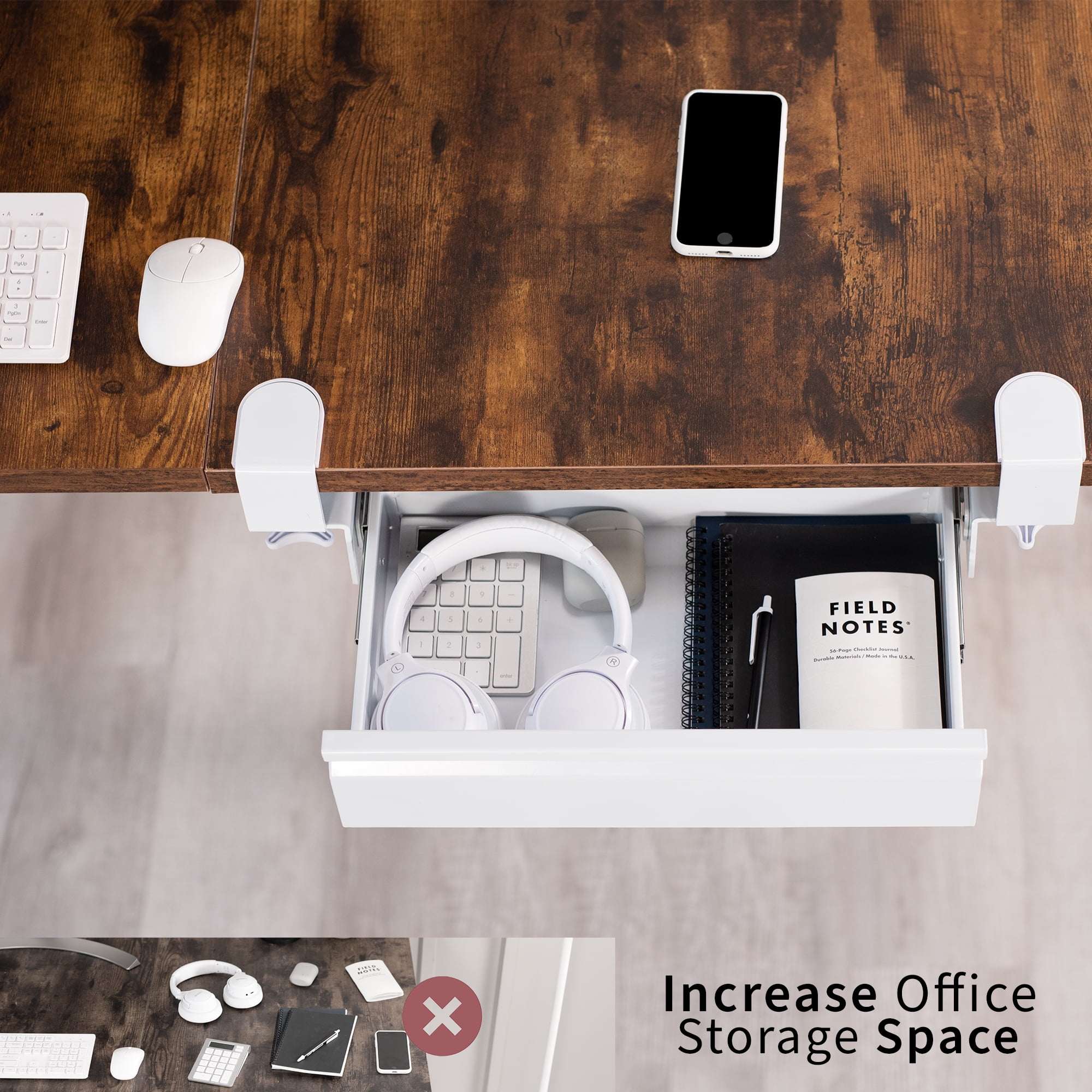 VIVO White Space Saving 16" Clamp-on Under Desk Storage Drawer without Shell