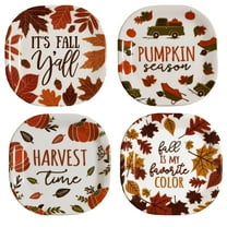 Kane Fall 8 inch Melamine Appetizer Plates, Set of 4, Multi-Color Pumpkins, Leaves, Truck Dishwasher Safe