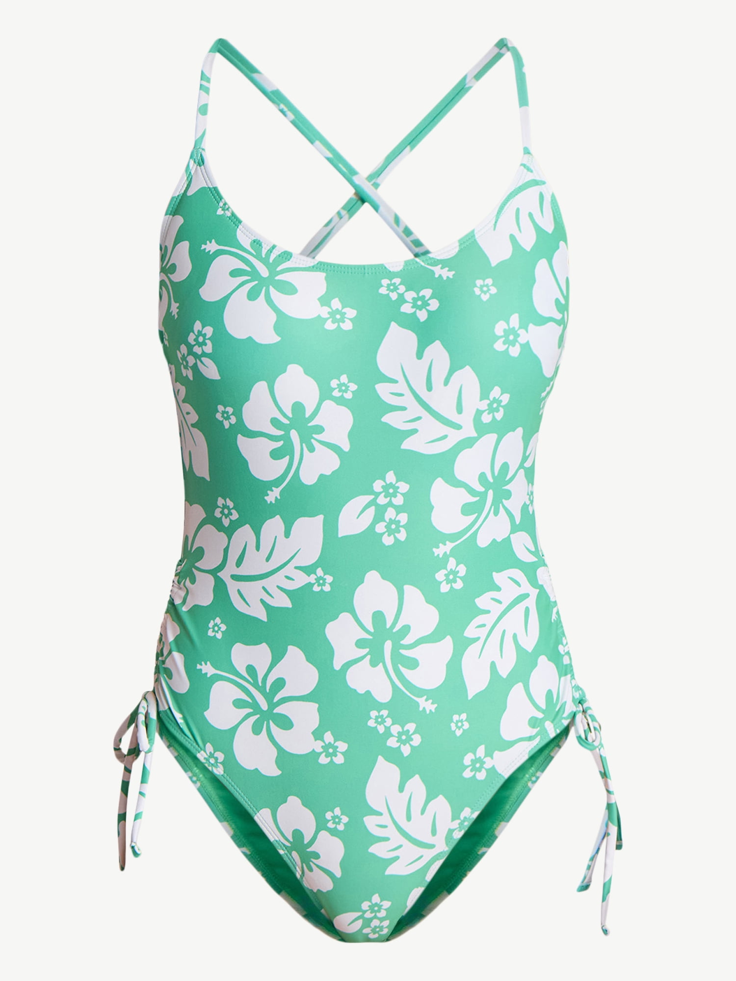 No Boundaries Hibiscus Printed One-Piece Swimsuit, Women’s