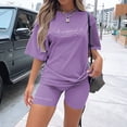 thumbnail image 2 of Summer Hot Saving! ITSUN Women Two Piece Outfits Casual Printing Short Sleeve Round Neck Top Shorts Leisure Set Purple M, 2 of 5