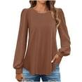 thumbnail image 3 of HVOBTTY Women's Long Sleeved Lightweight T Shirt, Fall Tops for Women, Women's Casual Soft Solid Color Crew Neck Loose Breathable Top Brown, L, 3 of 5