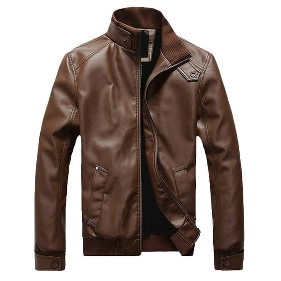 EGNMCR Jackets for Men Men's Winter Leather Jacket Biker Motorcycle Zipper Long Sleeve Coat Top Blouses on Clearance