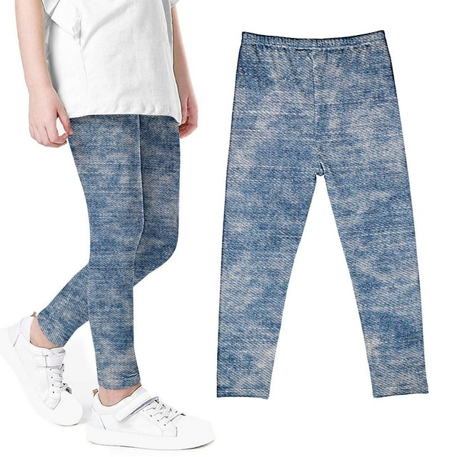 Odeerbi 3-8 Años Niñas Leggings Mallas Elásticas Imitación Denim Pantalones de Verano Cintura Alta Panty Suave