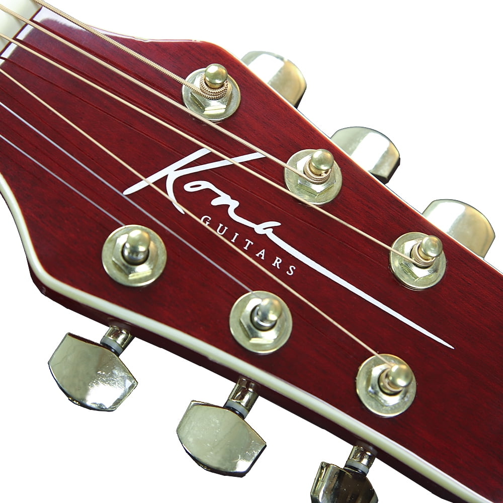 Kona Guitars K1ETRD Acoustic-Electric Dreadnought Cutaway Spruce Top Guitar with High Gloss Transparent Red Finish