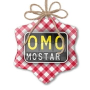 Christmas Ornament OMO Airport Code for Mostar Red plaid Neonblond