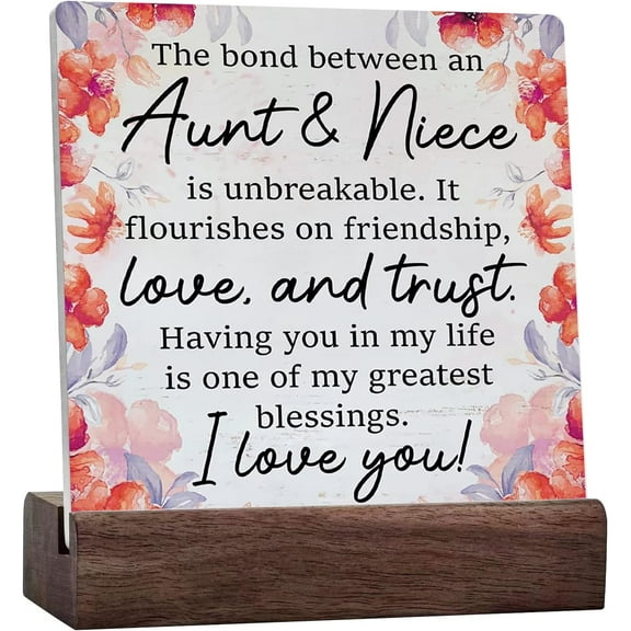 Farmhouse Aunt And Niece Ceramic Table Sign Rustic Style Floral I Love You Aunt Wood Block Tabletop Sign Decorative Desk Sign Decor For Home Bedroom Shelf