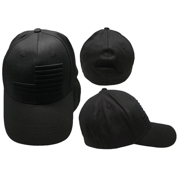 USA Flag 3D Stripes Black Blackout Tactical Fitted Embroidered Cap Hat C1050