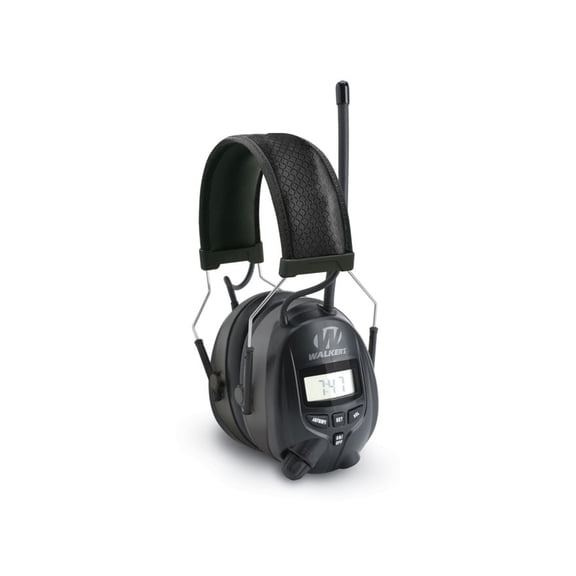 WALKER'S Digital AM/FM Radio Muff - 25dB Noise Reduction Rating Hunting Shooting Hearing Protection Electronic Earmuffs w/ Radio, MP3/CD Player Jack, 2 AAA Batteries Included