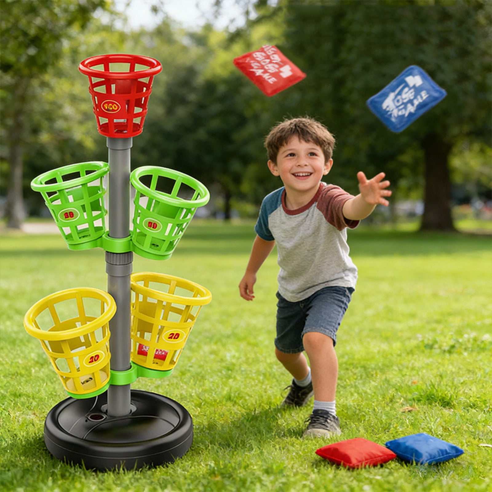 Multi-Basket Tower Target Bag Toss Game Set, Interactive Indoor and Outdoor Throwing, Fun and Competitive Yard Game for Adults and Family, Portable and Easy Setup，As Shown