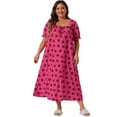 thumbnail image 3 of DARING DIVA Women's Plus Size Cute Cherry Ruffle Nightgown 1X Hot Pink, 3 of 6