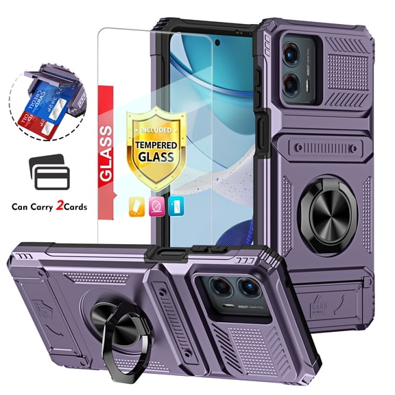 Kryonix for Motorola Moto Edge 2024 Case with Screen Protector,Wallet with Card Holder [Store 2 Cards]   360° Magnetic Rotated Ring Kickstand,Heavy Duty Drop Protection Phone Cover,Violet