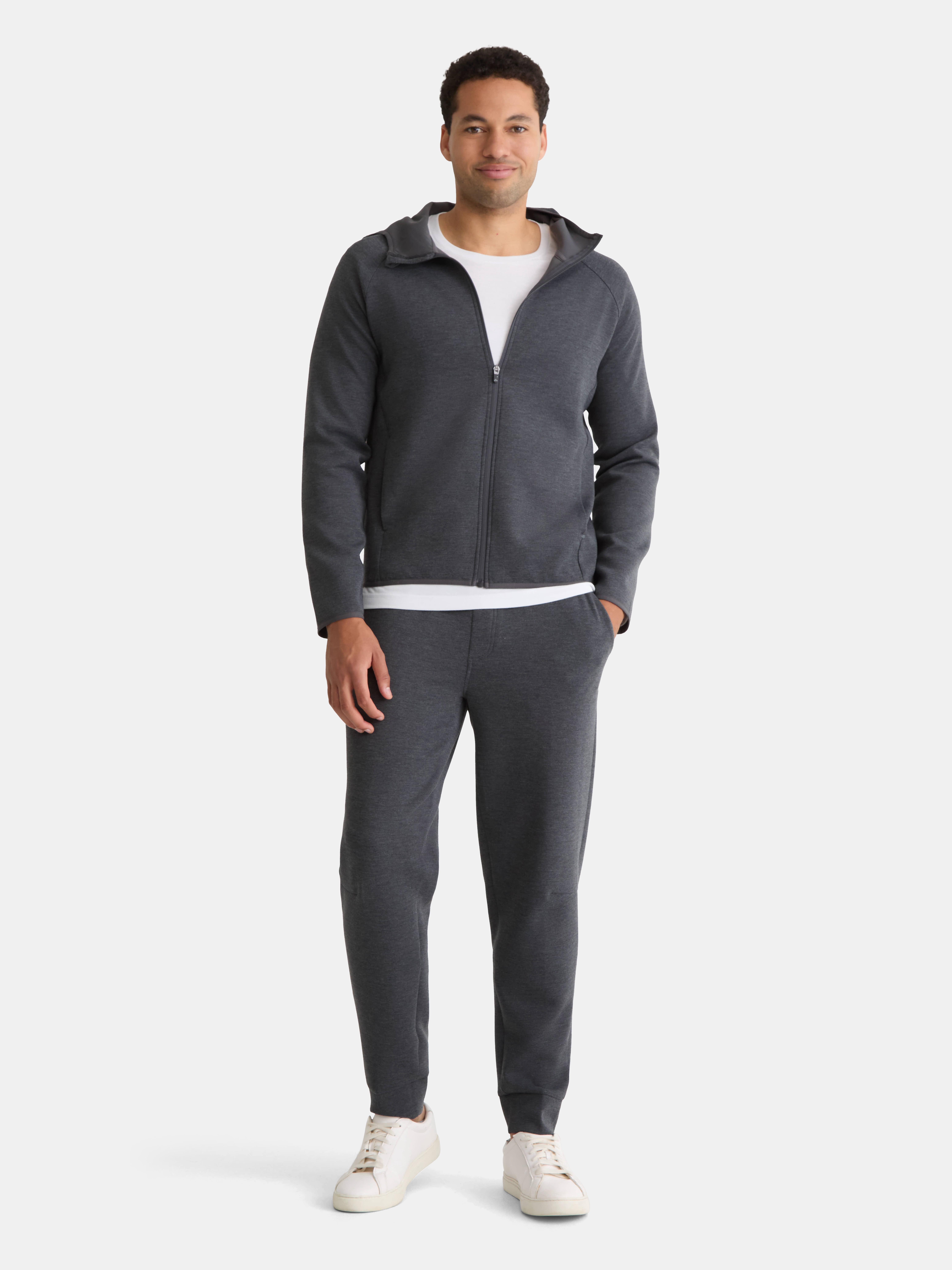 Athletic Works Men's and Big & Tall Fusion Double Knit Full Zip Hooded Sweatshirt Jacket, Sizes S-5XL