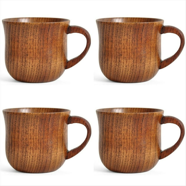 Paquete de 4 Vasos de Madera para Agua de 200 Ml, de Café de Madera Maciza Natural, Ideal para Té, Leche, Café y Otras Bebidas.