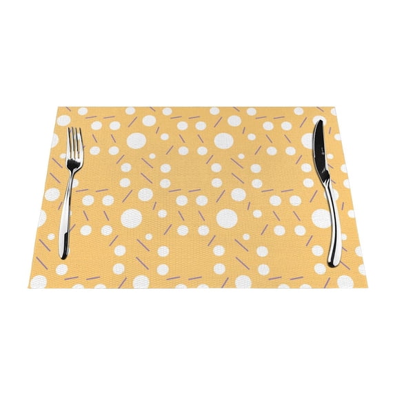 YFYANG Washable Heat-Resistant Placemats, 70% PVC/30% Polyester, Yellow Circle Line Pattern Kitchen Table Mat, 12" x 18" 6 Pcs