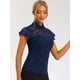 thumbnail image 3 of Blusa Semitransparente Allegra K Con cuello Alto Y Manga Corta Azul Marino L, 3 of 6