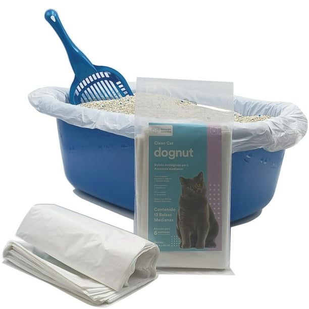 dognut - 12 Bolsas Forro para Arenero de Gatos, Cómodas, Fácil de limpiar, Resistentes, 50 x 40 cms, Blancas, sin aroma, 12 Pzas, Fuertes, Protege Bandejas de Arena de Gatitos, Conejos, demás mascotas