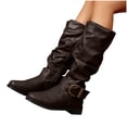 thumbnail image 6 of Eltusu Women Slouch Boots, No Slip Waterproof Casual Mid Calf Low Heel Boots Brown Size 5.5, 6 of 9