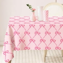 Pink Bow Tablecloth Pink Ribbon Bow Fabric Table Cloth Washable Table Cover for Coquette Birthday Baby Shower Home Kitchen Decor, 60 x 102 Inch