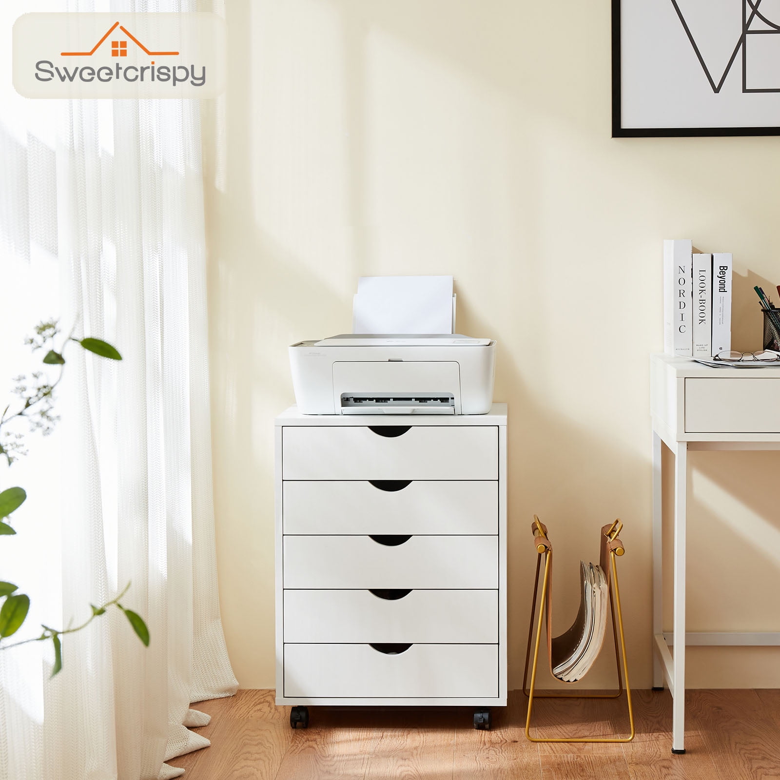 Aukfa 5-Drawer File Cabinet,Wood Dresser Cabinet for Office,White
