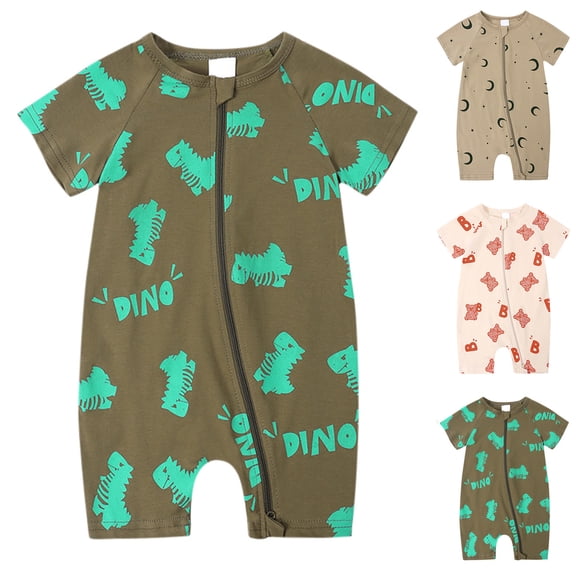 TGPMGRZ Baby Boys Girls Cotton Jumpsuit Short Sleeve Pajamas Graphic Zipper Romper Summer Outfits C 12-18 Months