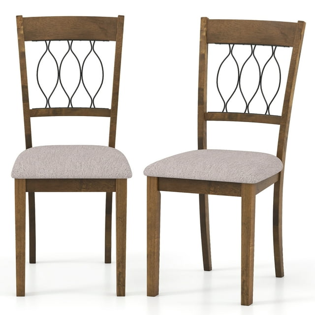 Gymax Fabric Dining Chair Set of 2 w/Padded Seat Elegant Backrest for Restaurant Brown