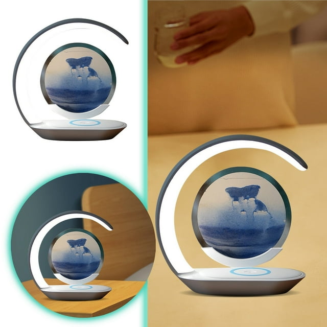 3D Sand LED Bedside Lamp Wireless Charging Flow Sand Art Night Light USB Rechargeable For Home Sky Lite Room Lighting Aquarium Coffee Table