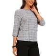 thumbnail image 4 of INSPIRAR CHIC Blusa Vintage Elegante de Tweed a Cuadros para Mujer con Botones de 3/4 de Manga Color Púrpura Claro, 4 of 6