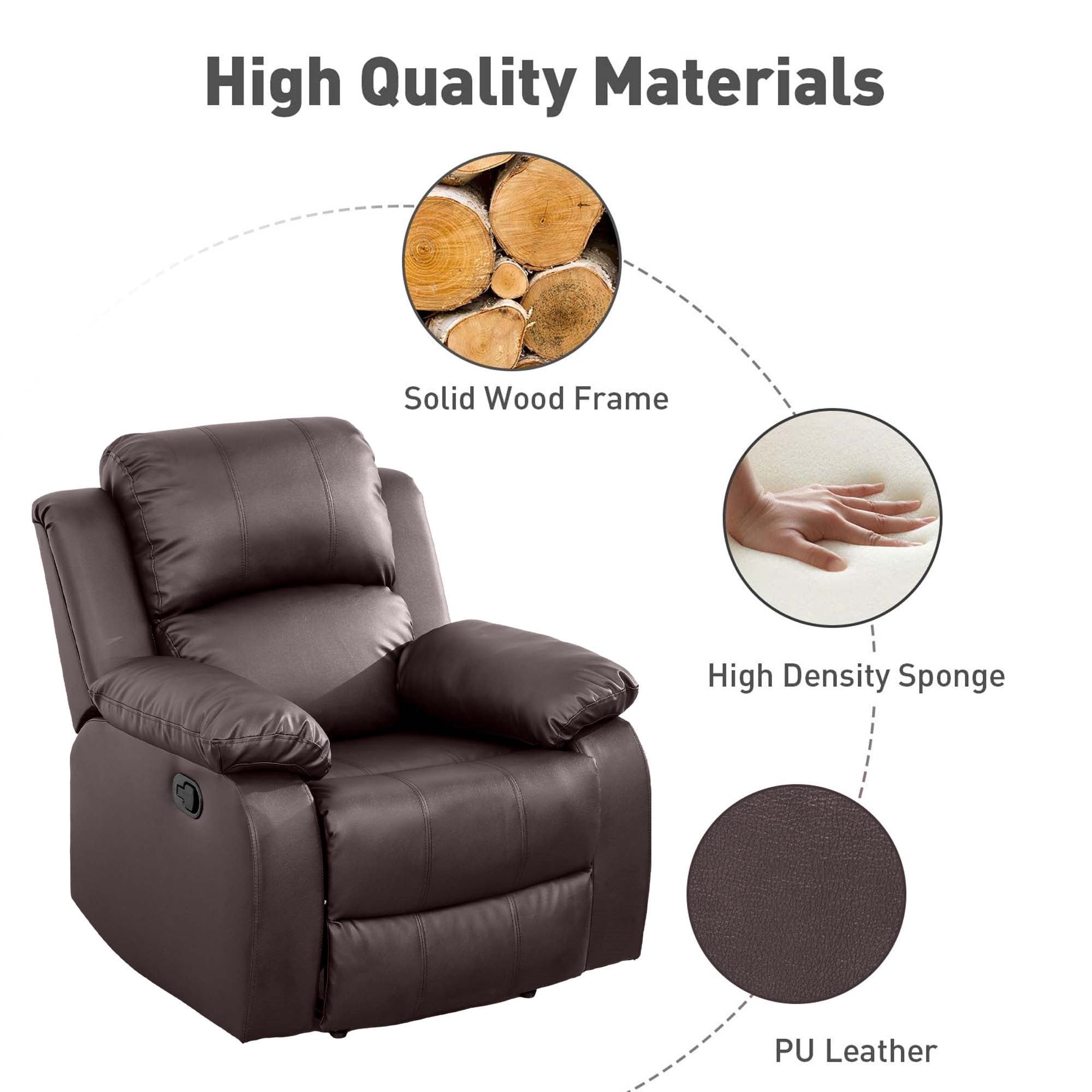 Aukfa Leather Recliner Chair Overstuffed Armchair Single Sofa w/ Lumbar Support for Living Room, Brown