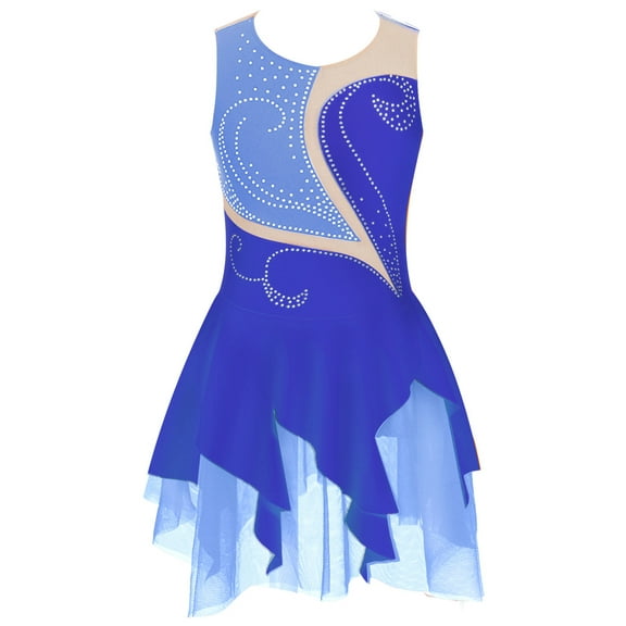 YiZYiF Girls Floral Figure Ice Skating Dress Sleeveless Rhinestone Ballet Gymnastics Leotard