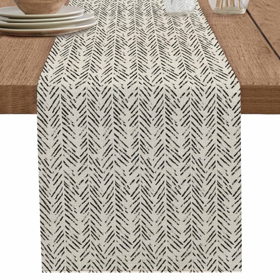 nqOlkjepod Beige Black Striped Table Runner 70 Inches Long Farmhouse Dress Scarves, Abstract Modern Art Irregular Stripe Dining Tablerunner for Coffee Table/Kitchen Island/Party Décor, 13" x 70"