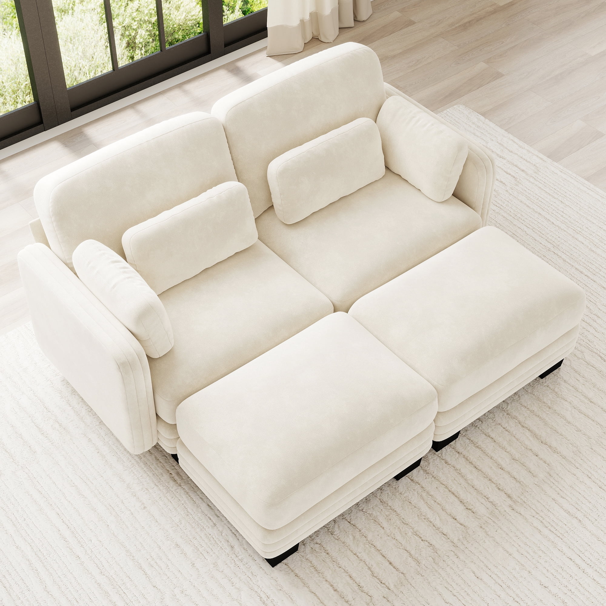 70" Modern Modular 2 Seater Loveseat Sofa Couch with 2 Ottoman and 4 Pillows