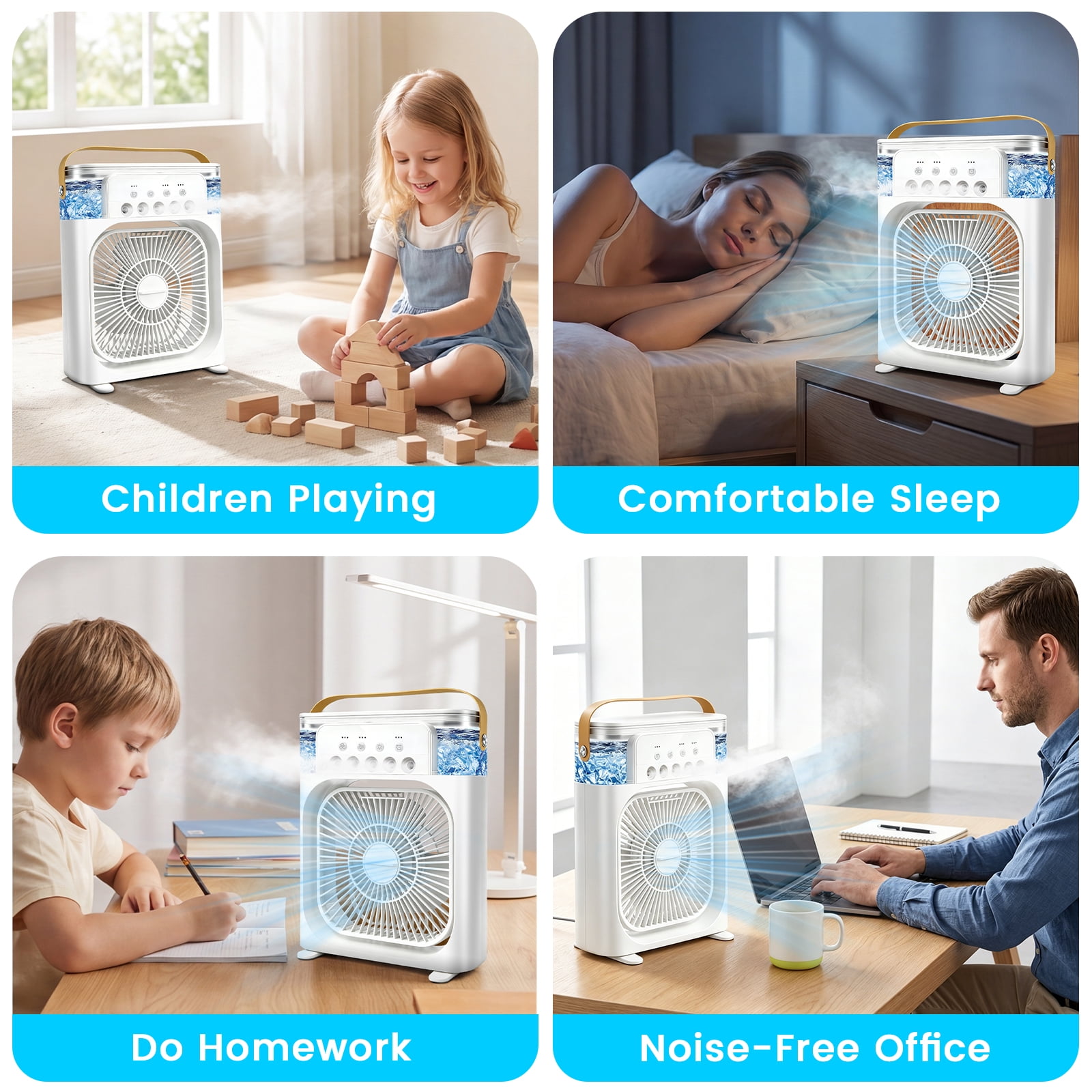 HEEYCEM 10 Inch Ice Mist Desktop Fan, Humidifying Cooling Fan Compatible with Essential Oil, Mosquito Repellent Liquid and Ice Cubes, 3 Speed Adjustable, 180° Adjustable Angle, Detachable Easy Clean