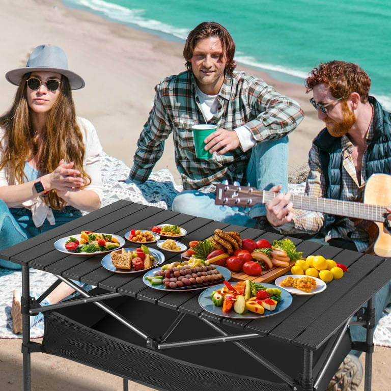AMTPM Multifunctional Aluminum Folding Camping Table Portable Outdoor Table Height Adjustable Mesh Storage Basket Perfect for Camping Picnics Home Use Ideal for 4 6 People Walmart