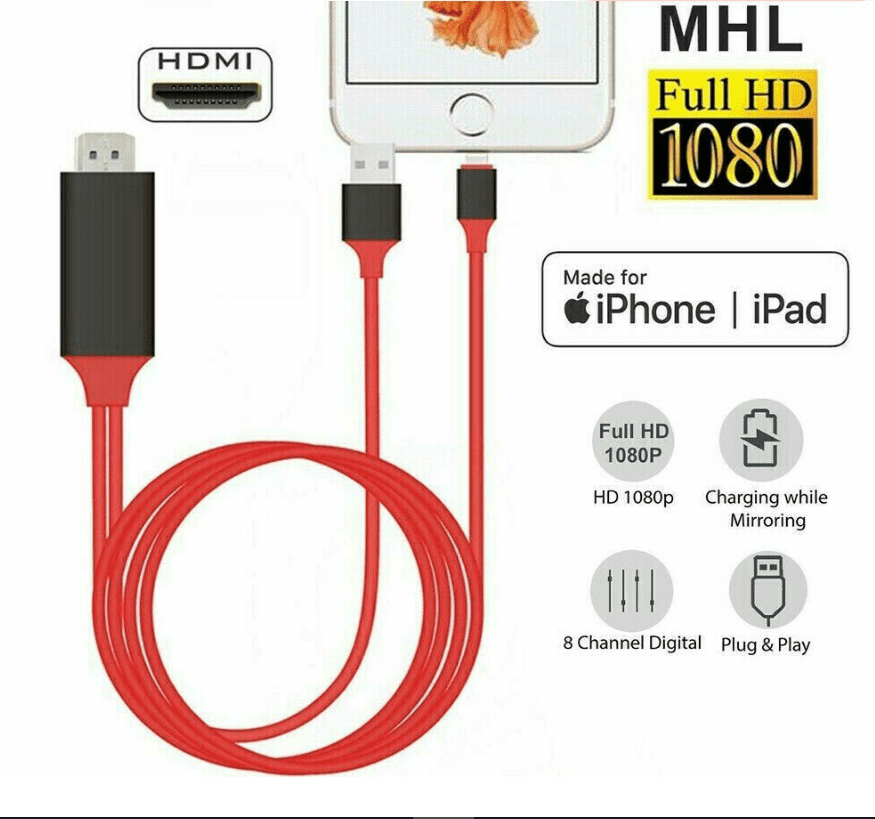 1.8m 8 Pin to HDMI Cable USB to HDMI Adapter Converter HDTV TV Digital AV iphone 