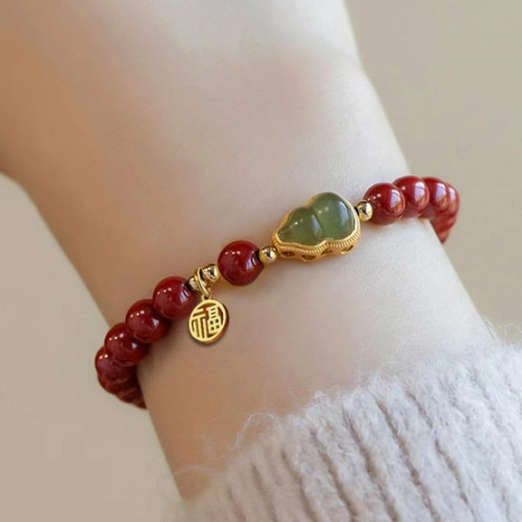 Distinctive Cinnabar Bracelet with Gold Inlaid Jade Perfect for Daily Wear
