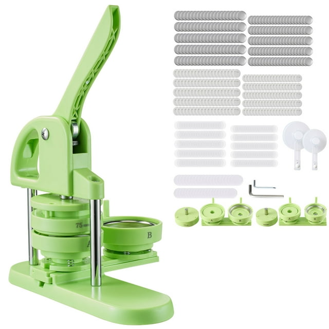 KFFKFF Button Maker Machine, 2.28/2.95 inch 2-in-1, Plastic Pin Maker with 200 pcs Button Parts, Circle Cutter and Magic Book, Reinforced Ergonomic Handle, Green