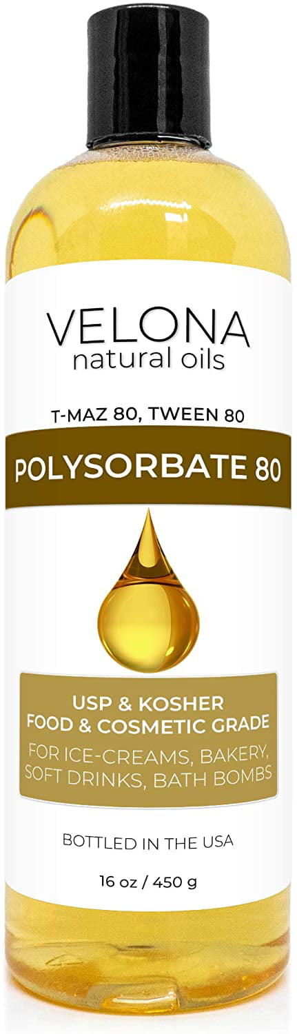 Polysorbate 80 by Velona 16 oz, Solubilizer, Food & Cosmetic Grade, All  Natural for Cooking, Skin Care and Bath Bombs, Sprays, Foam Maker