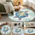 thumbnail image 5 of Round Rugs 5 Ft, Sea Turtle Coastal Non Slip Area Rugs for Kitchen Bedroom Entryway, Blue Green Washable Carpet Runner Rug Floor Mats for Bedroom Home Decor Summer Beach Coral, 5 of 9