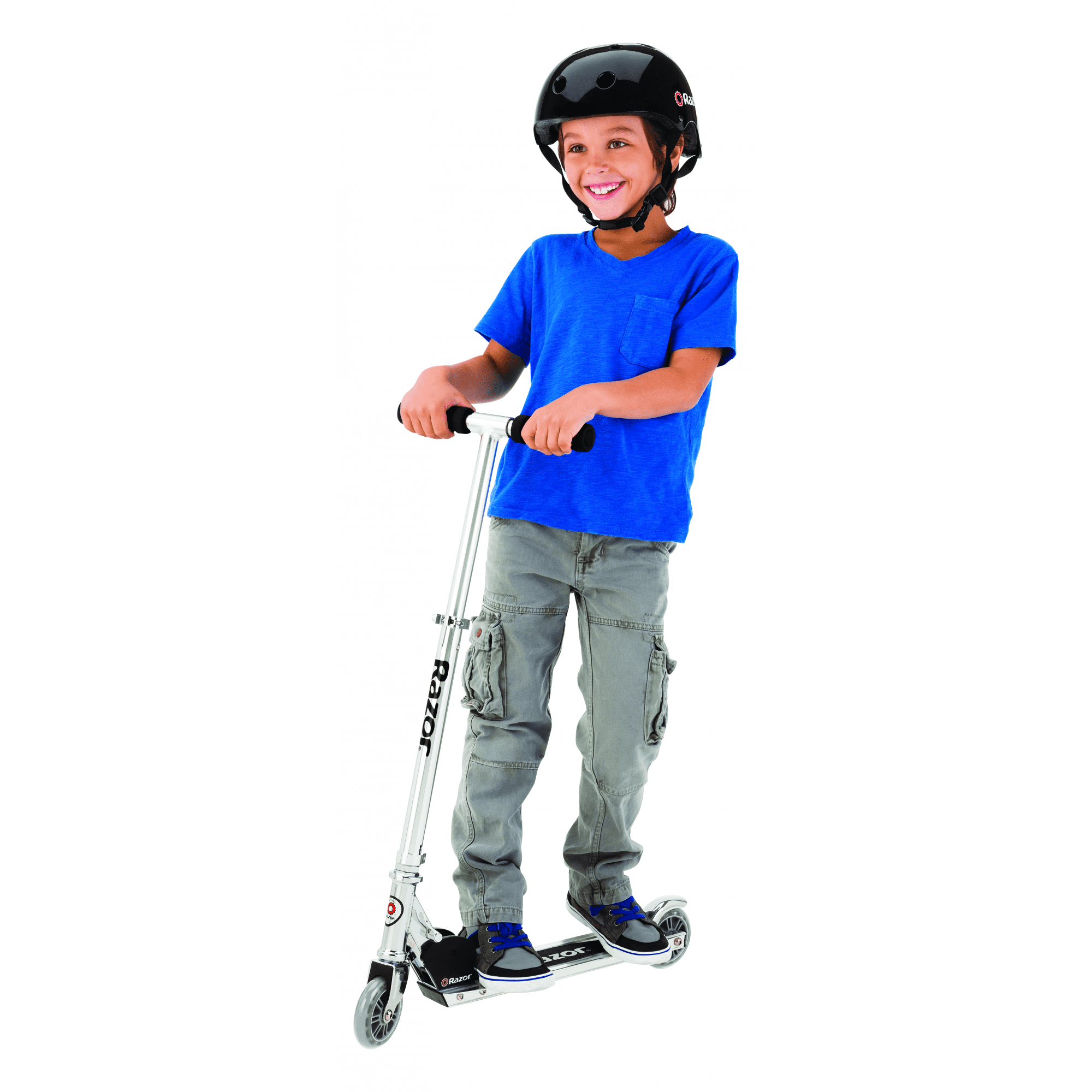 kid riding a razor scooter