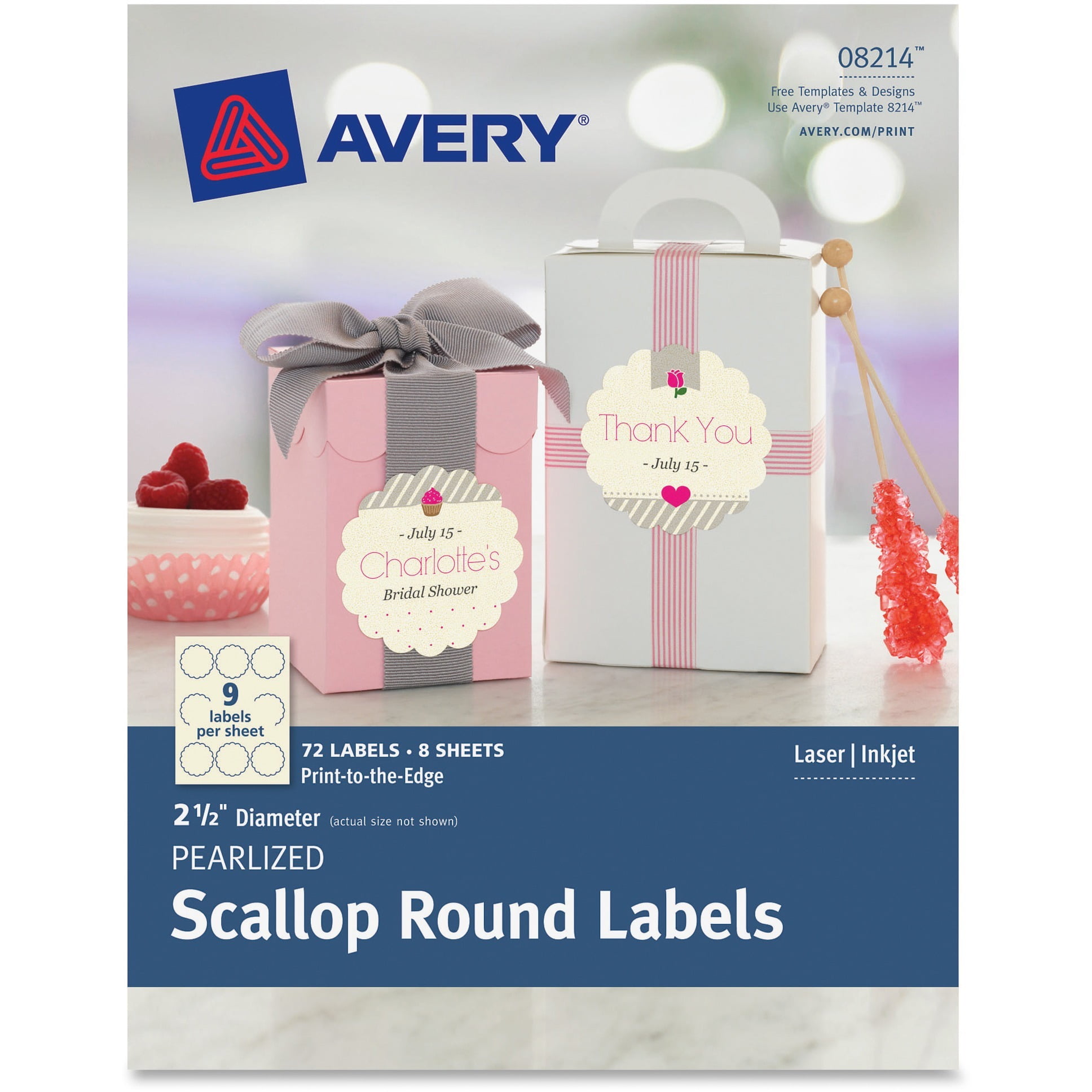 Avery Pearlized Scallop Round Labels, 72pk