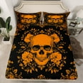 thumbnail image 2 of jejeloiu Gothic Skull Skeleton Full Size Sheets,Boho Spooky Theme Bed Sheets,Orange Black Sheet Sets For Adult,Breathable Home Decor,4-Piece, 2 of 7
