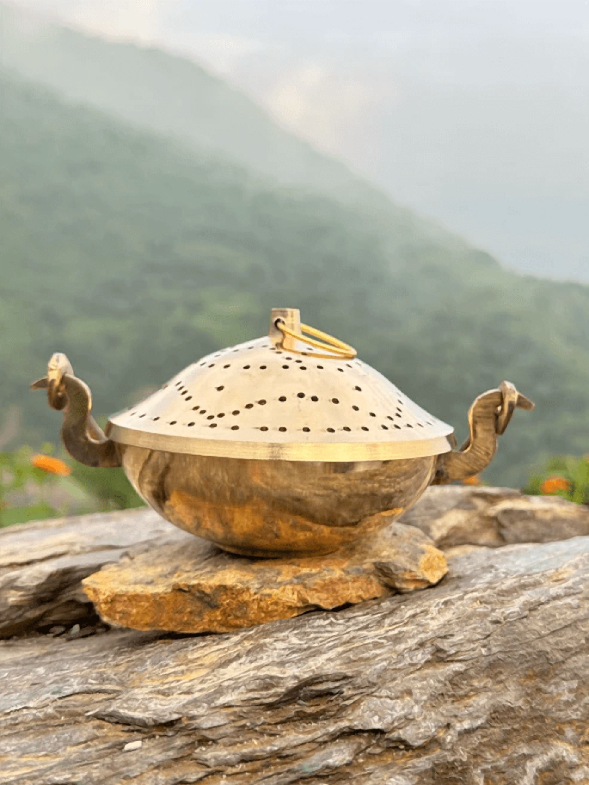 NamasteHimalayas Handcrafted Brass Loban Burner – Incense Holder for Puja & Meditation