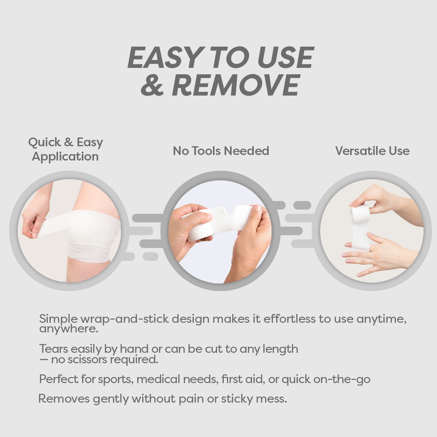 Dynarex Sensi-Wrap Self-Adhesive Bandages, 30-Pack, 1" x 5 yards, White, Latex, Colored Elastic Cohesive Athletic Tape, Tattoo Grip & Vet Wrap