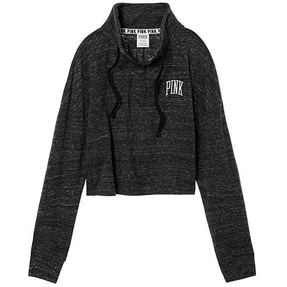 Victoria's Secret Pink Cropped Varsity Quarter Snap Sweatshirt Color Marl Gray/Black Size Large NWT