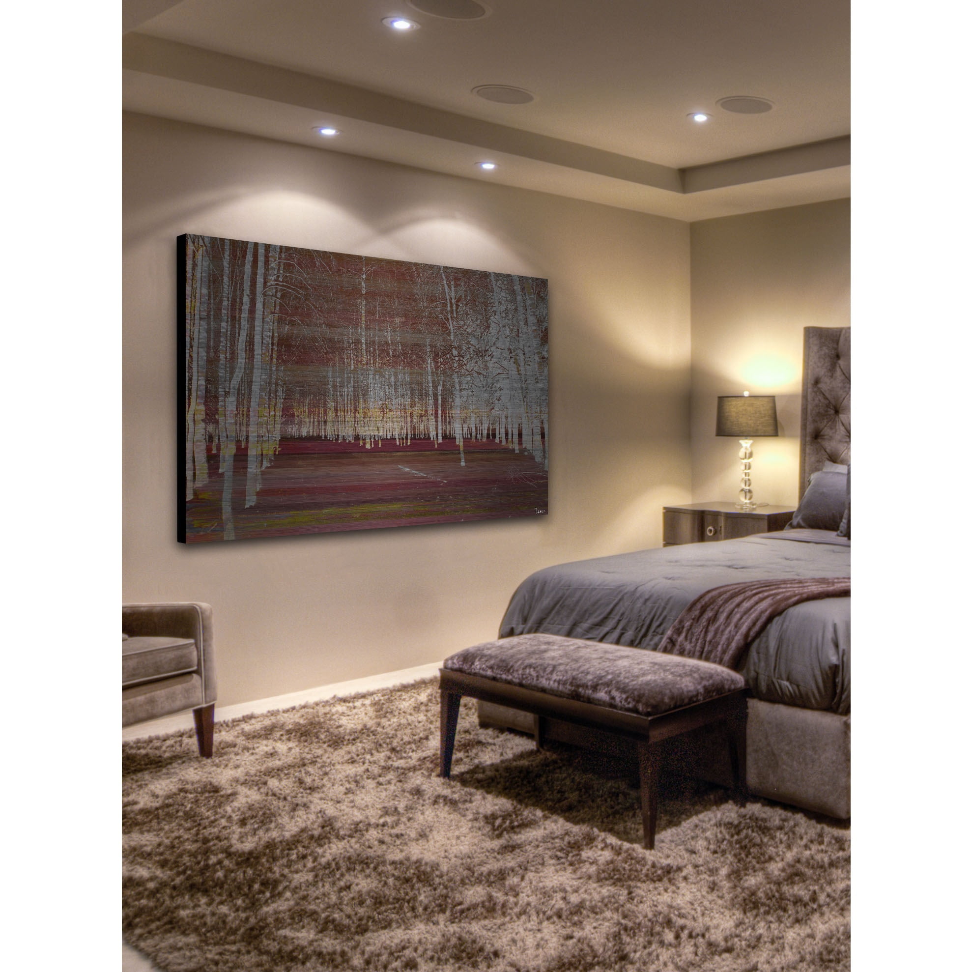 Parvez Taj  'Night Birch' Painting Print on Brushed Aluminum 36 x 24