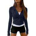 thumbnail image 2 of Zip Up Cardigan Women Hooded Long Sleeve Drop Shoulder Knit Sweater Outerwear Hoodies, 2 of 6