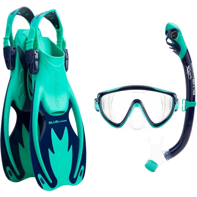 Set de snorkel Cressi Tinetto Rocks Dry S/M verde aqua